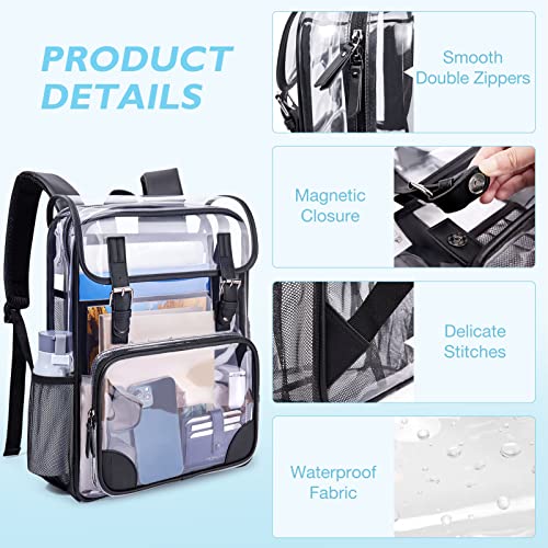Mommore Clear Backpack Heavy Duty Thick Pvc Transparent Backpack With Leather Trim Large Capacity See Through Backpack #TOP4