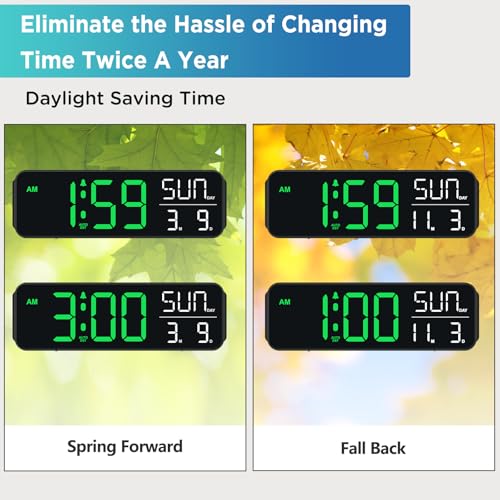 Image of Peakeep Large Display Digital Alarm Clock for Bedrooms, Date Day of Week Desk Table Clocks for Living Room Office, Dimmable Plug in Electric Clock, 5 Volumes, Loud, Auto DST
