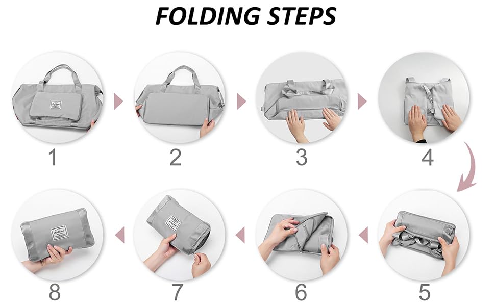 Large Capacity Folding Travel Bag, Lightweight Waterproof Luggage Bag, Expandable Travel Duffel Bag, Dry Wet Separated Gym Tote Bag (Light purple)3