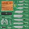 FULLHI 15pcs Japanese Knife Set with Magnetic Knife Block Holder, Japan Stainless Steel Blades, Green Resin Ergonomic Handles for Professional and Home Cooking