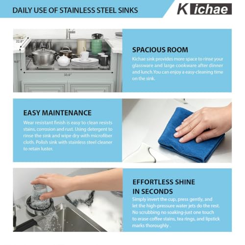 Image of Kichae 33 Kitchen Sink Drop In Workstation 16 Gauge Stainless Steel | 33 x 22 Kitchen Sink Ledge Workstation Topmount Drop-In Single Bowl Single Bowl With Glass Rinser