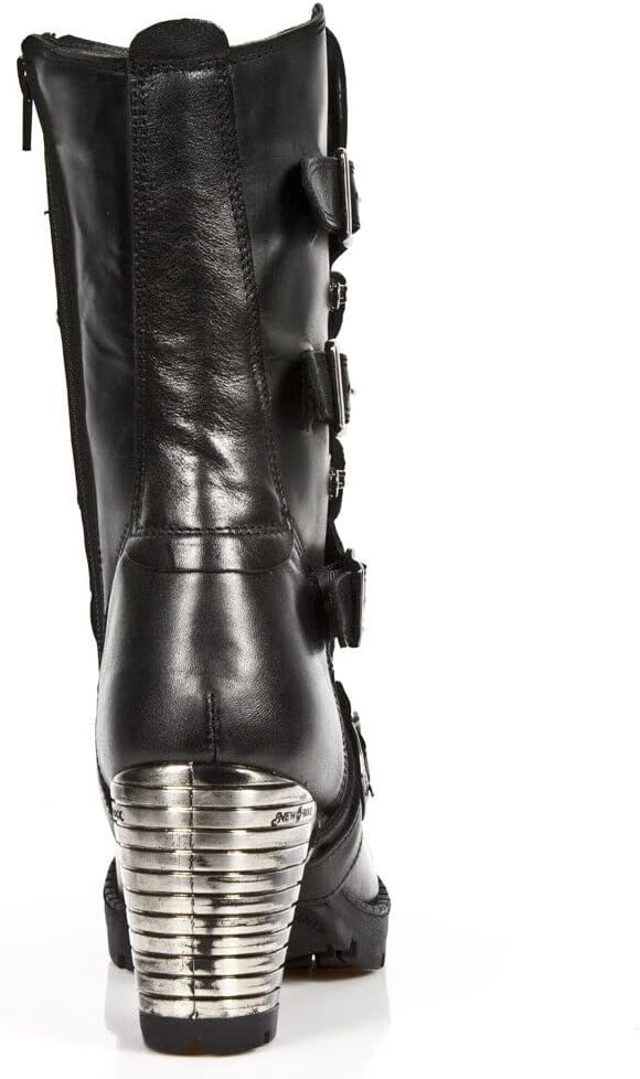 New Rock Boots TR003-S1 Ladies Metallic Black Leather Biker Heel Goth Punk Shoes Ankle Fashion Boots