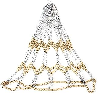 Metal Chain Basketball Net Replacement for Indoor or Outdoor Silver & Gold Metal Basketball Large Steel Chain Netting for a Hoop 12 S-Hooks and Set of Pliers to Tighten Hooks Heavy Duty Outer Games