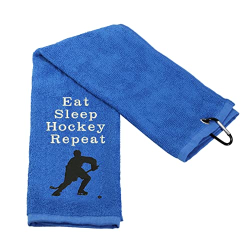 PXTIDY Hockey Towels Gift Team Skate Towels Eat Sleep Hockey Repeat Sport Towel with Clip for Ice Hockey Lover Hockey Coach (Sport)