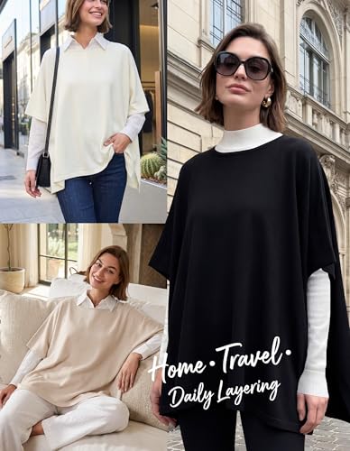 Image of PULI Women's Pullover Poncho Sweater Oversized Knit Layering Top Travel | Sleeveless and Layers Over Any Shirt At Home or Work