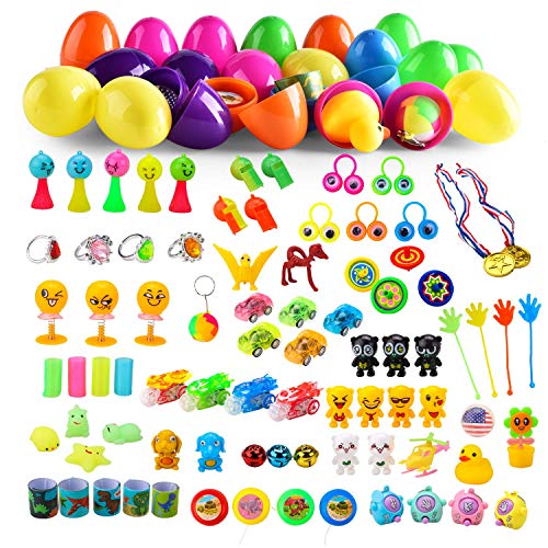 Toys Filled Eggs, 48 Pieces - Filled Surprise Eggs, Colorful Prefilled Plastic Eggs with Different Kinds of Little Toys â€“ Perfect for Egg Hunt for Kids