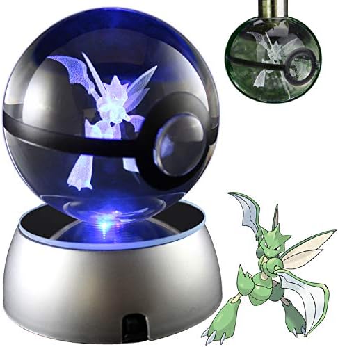 COOLINKO 3D Crystal Ball LED Night Light with LED Keychain Laser Engraving (Scyther)