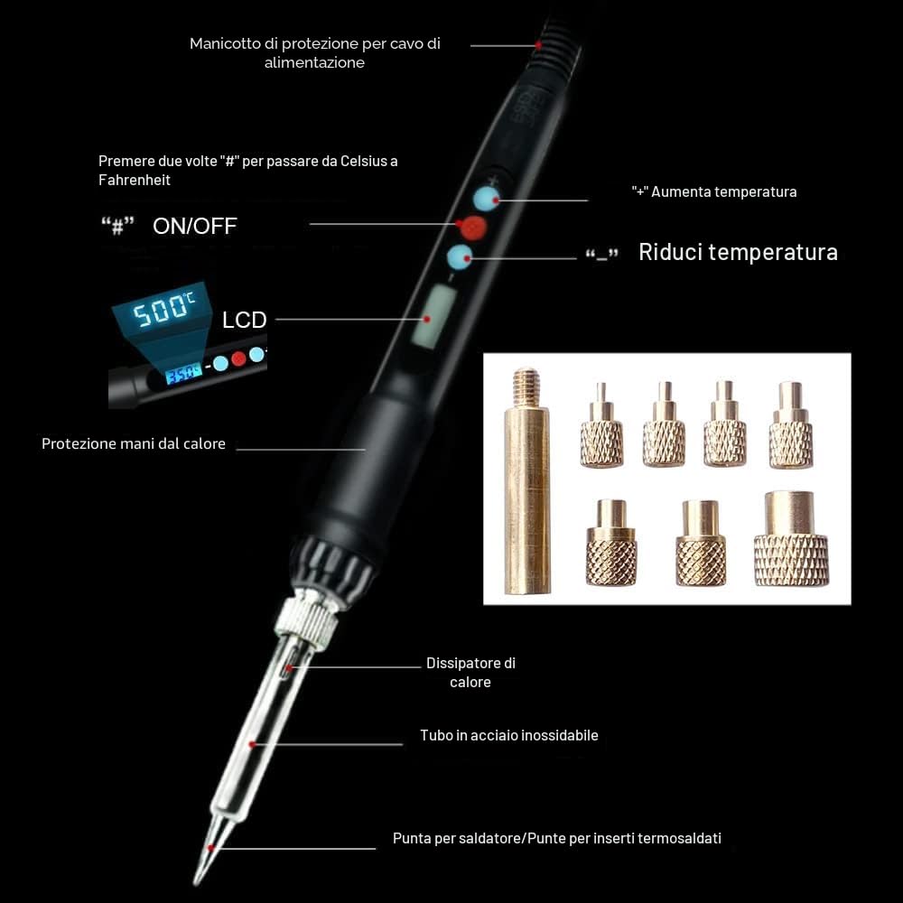 Pressa a calore verticale, set di utensili per il calore, inserti in ottone, stampa 3D, punta per filettatura dado zigrinato M2/M3/M4/M5/M6 (1/4)/M8 (ZW12Pro)
