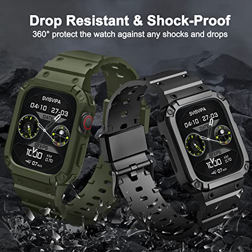 [2 Pack] Svisvipa Band With Case Compatible For Apple Watch 41Mm 40Mm 38Mm Iwatch Series 8 7 Se 6 5 4 3 2 1 Strap , Men Women Sport Strap With Bumper Rugged Shockproof Military Protective, 2 Pack (Black，Army Green） #TOP3