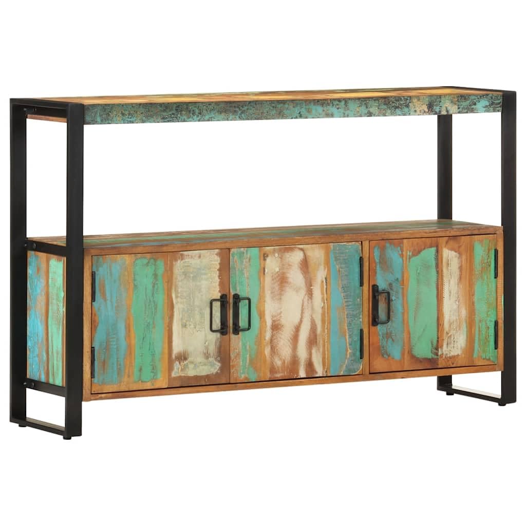 Générique Credenza Vintage Industriale 120x30x75 cm in Legno di Recupero Solido con Telaio Acciaio, 3 ante e 1 Ripiano, Mobile di Stoccaggio Singolo per Soggiorno