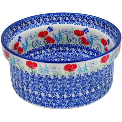 Authentic Polish Pottery Souffle Dish in Poppy Happiness Design Handmade in Boles?awiec Poland by Ceramika Artystyczna + Certificate of Authenticity