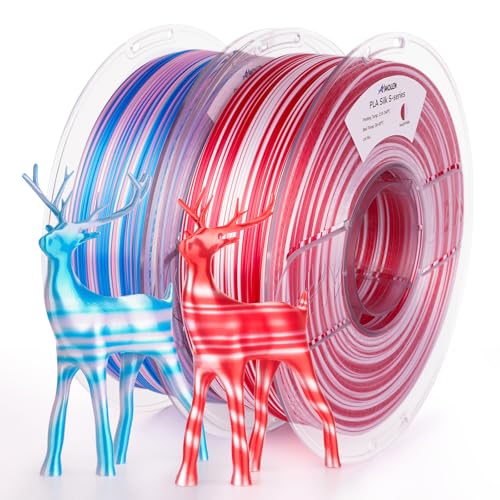 Image of AMOLEN Silk PLA 3D Printer Filament Bundle, Shiny Multicolor Rainbow Filament 1.75mm Pack, Fast Color Change 3D Printing Filament, Red White & Blue Pink White, 1KG X 2 Spools