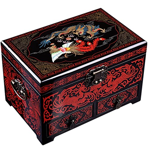 Jewelry Box Boîte À Bijoux Casier De Rangement Organisateur avec Serrure, Grande Capacité Boîte À Bijoux, en Bois Boîte D'affichage pour Bagues, Colliers (Color : Black, Size : 28x18x18cm)