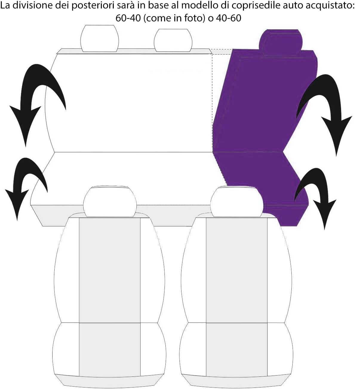 Lupex Shop Copri-sedili Auto Compatibili 500L Nero Grigio scuro | Set Copri-Sedile Anteriori e Posteriori | Logo Ricamato | Airbag Compatibile | Accessori Auto Interno