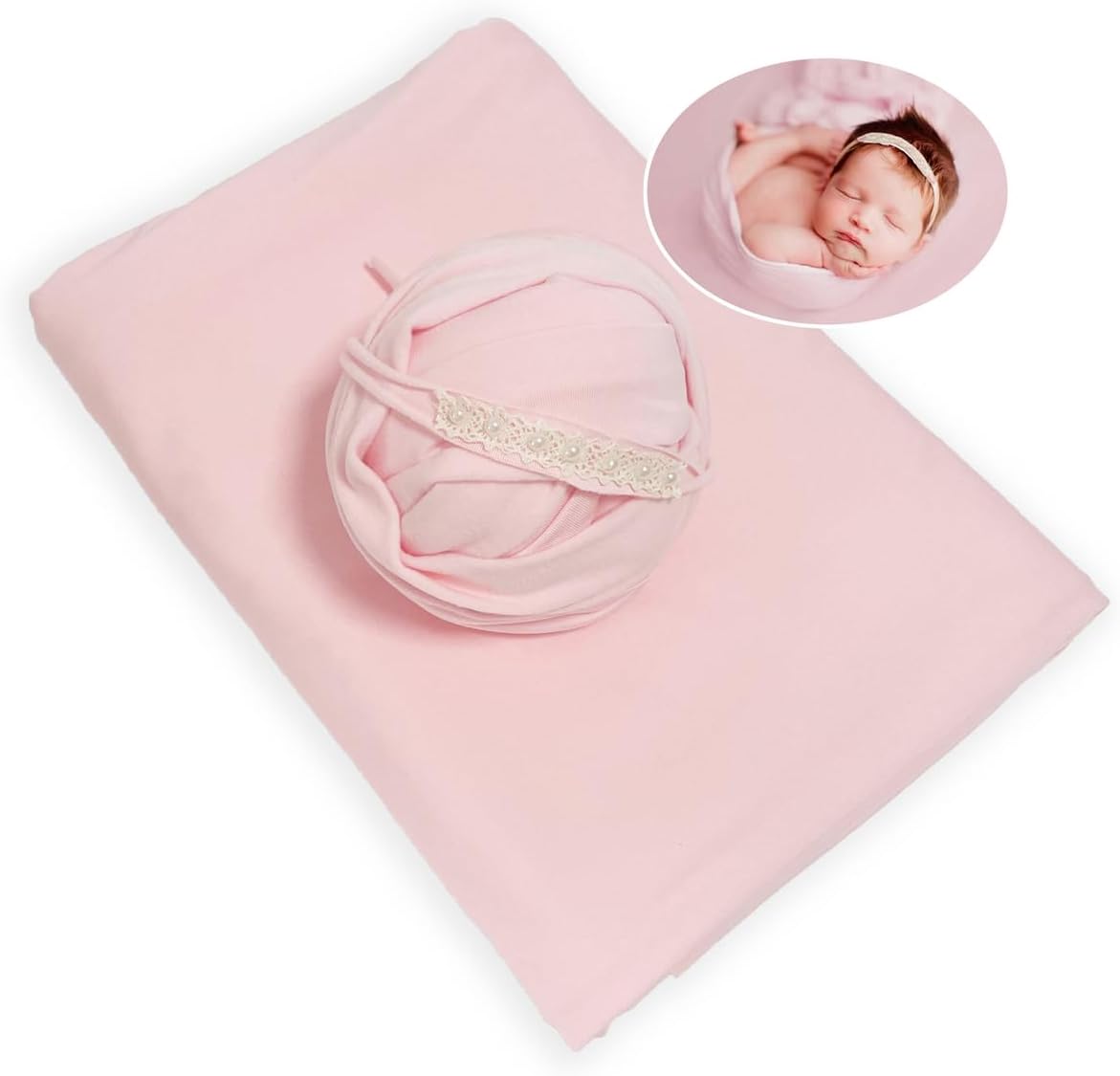 Newborn Photography Wraps Baby Photo Posing Props Stretch Fabric for Infant Photoshoot (Dusty Pink, Backdrop with Wrap)
