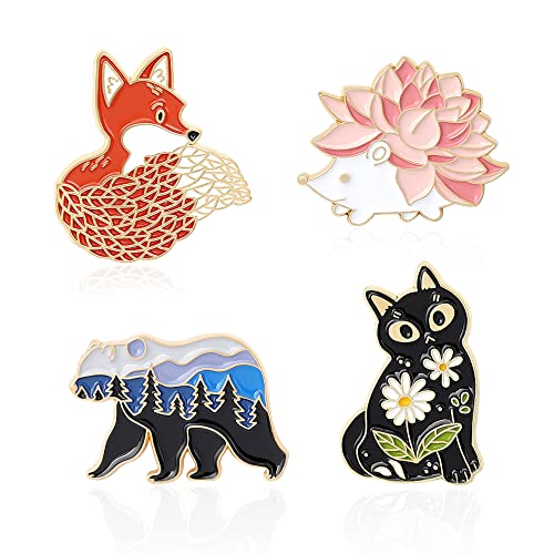 Image of 4 PCS Novelty Brooch Enamel Pins Set Cartoon Animals Pins Decoration for Women Men Bag Jackets Hats