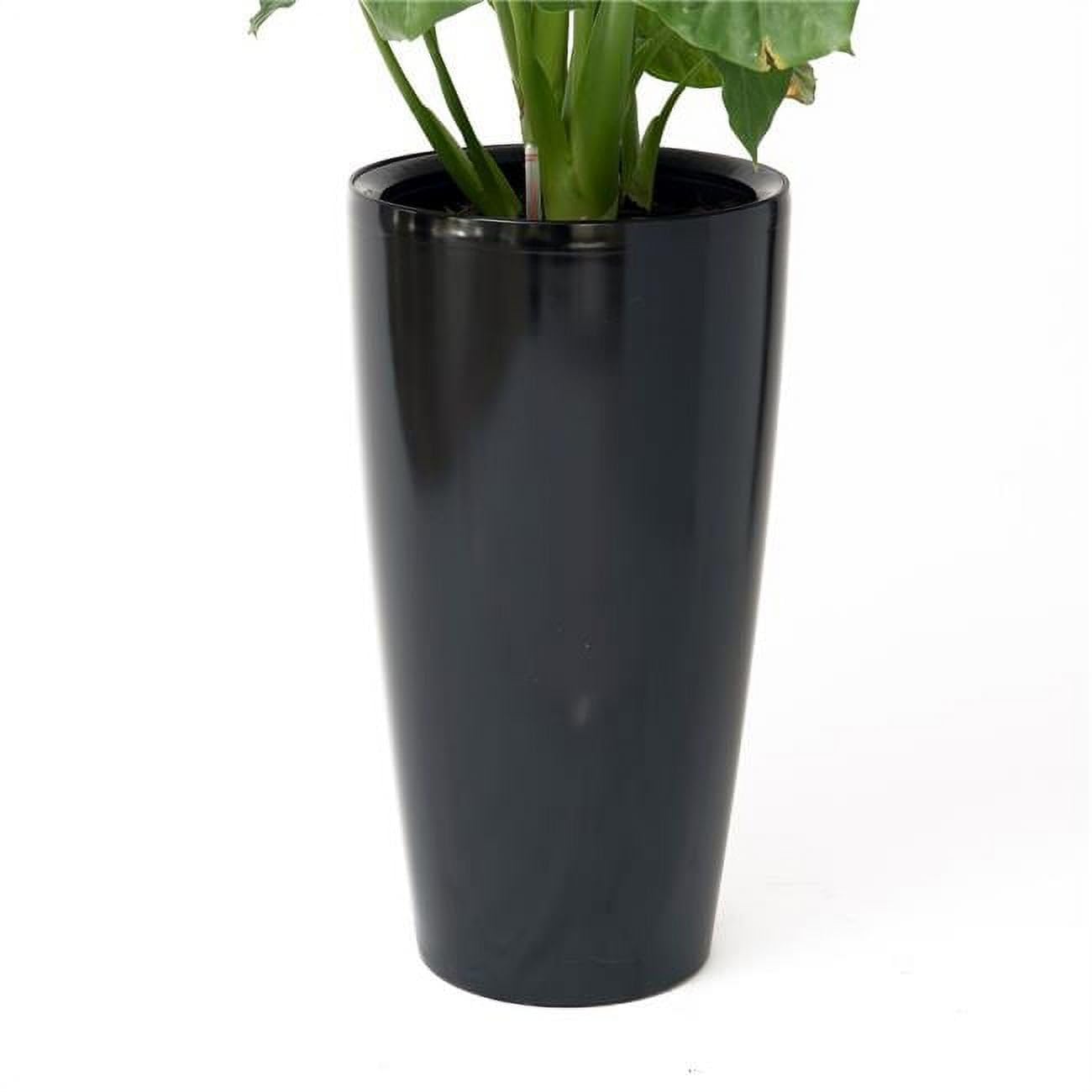 29.5' H Black Plastic Self Watering Indoor Outdoor Tall Round Planter Pot Decorative Gardening Pot