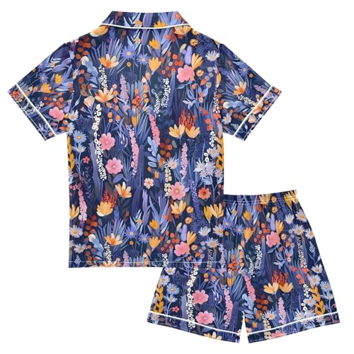 ALAZA Beautiful Floral Pajamas Satin Pajama Set Short Sleeve Button Down Sleepwear2