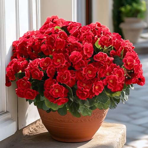 Alupssuc 6 Bundles Artificial Flowers for Outdoors Decoration Silk Geranium, UV Resistant Artificial Outdoor Fake Plants, Faux Flowers for Home Kitchen Table Indoor Outside Spring Decor, Red