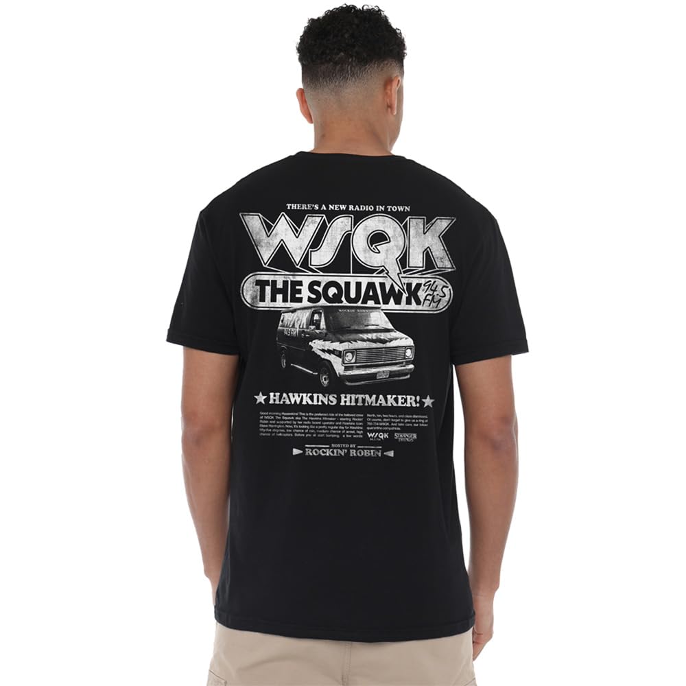Stranger Things Hawkins Hitmaker Wsqk Back Unisex T Shirt, Black, Small