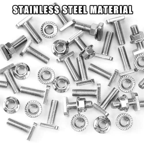 30 Stück Hammerkopfschrauben M10 Set,30mm Schrauben T Nut Bolzen, Edelstahl Photovoltaische Schrauben, mit 30 Stück M10 Hex Nuts With Flange, für Gewächshaus und Photovoltaik-Aluprofil