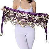 Empfohlene Handwäsche Damen Dance Tanztuch Tanztücher Hüft-Tuch für Bauchtanz in gold Münzen Hüfttuch Münzgürtel One Size Dunkel Violett