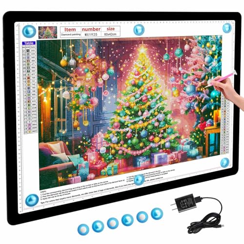 Heanolier Rechargeable A2(25.2 x 18.4) Light pad for Diamond Painting Magnetic Light Board with Side Buttons 3 Color/6 Level Dimming Wireless Light Box for Tracing Light Table for Sketching Drawing