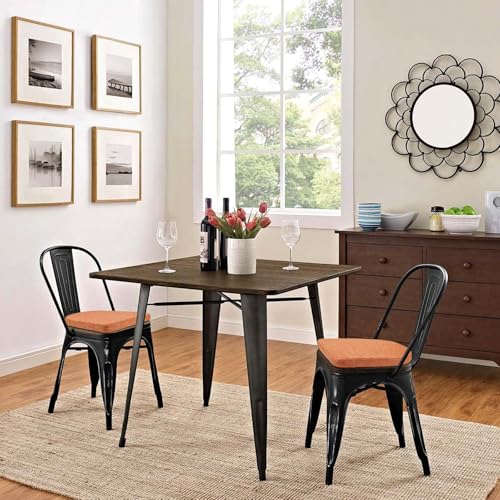 Image of BUYUE Friendly Woven Fabric 14x14 Magnetic Cushions for Metal Chair Set of 4, Enhanced Anti-Slip Seat Pads for Dining Kitchen Cafe Stackable Chairs (U-Shape, Orange, 4 Counts)