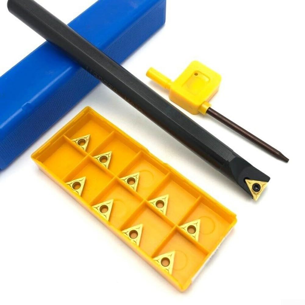 91° S12M STFCR11 - Soporte para herramientas de torneado de agujero interior CNC de 12 mm x 150 mm con 10 piezas TCMT110204