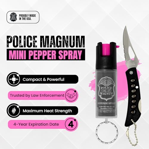 Police Magnum Mini Pepper Spray Self Defense Safety Tool- Tactical Strong Built-in Keyring Holder- Maximum Heat Strength OC- Made in The USA 1/2oz - Image 2