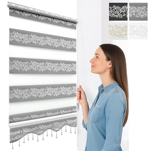 Brillant Doppelrollo Klemmfix ohne Bohren Grau Silber 200 x 50 cm (Länge x...