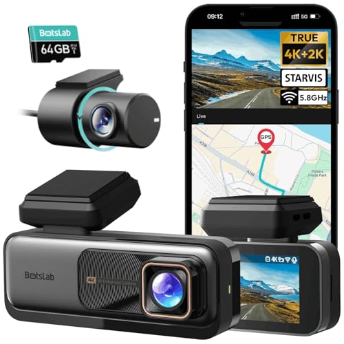 BOTSLAB 4K Dash Cam Front and Rear, 170° Ultra Wide 4K+2K Dashcam with ADAS, Night Vision, 24/7 Parking Mode, Sony STARVIS Sensor, WDR, Free 64GB SD Card, 5.8GHz WiFi, Built-in GPS, Loop Recording