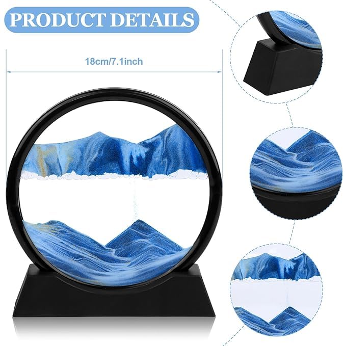 Image of Moving Sand Art Picture Glass Liquid Painting 3D Natural Landscape showpieces for Home Decor Antique Gifts for Kids Office Desktop Decoration Desk Table Decorative Items (Deep Sea Blue)