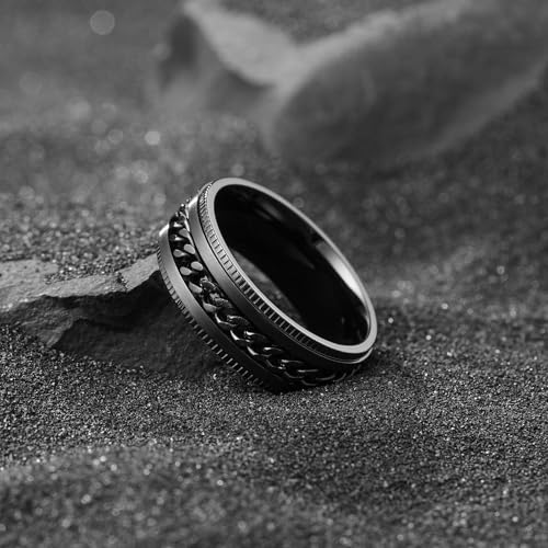 Image of King Will Black /Blue Stainless Steel 8mm Rings for Men Center Chain Spinner Ring, Size 7-14
