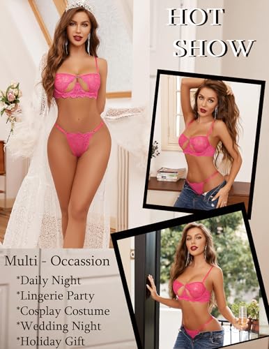 Image of Avidlove Lingerie for Women Sexy Lace Bra and Panty Set Underwire Push Up Lingerie Sets Demi Half Cup