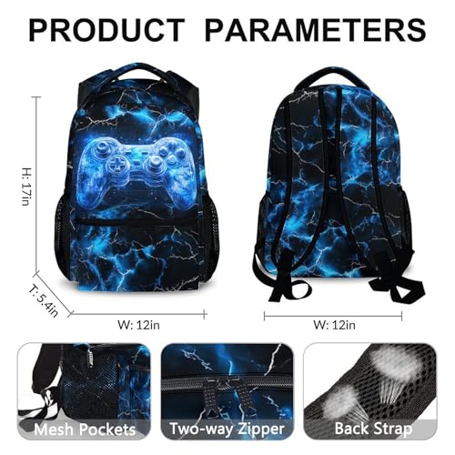 Kids Backpacks, Boys Bookbag, 17 Inch Colorful Blue Gamer Backpack for Teen Boys, Cool Leisure Schoolbag Gift for Travel, Work School Vacation2