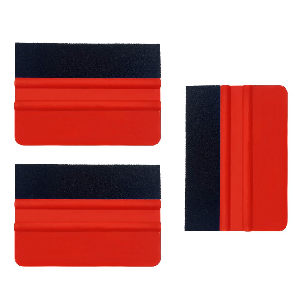 4 Inch Felt Squeegee for Car Window Tint, Vinyl Installing Application Tool Car Wrap Paste Vinyl Squeegee Wrapping Medium Hardness Tools Hand Application Squeegee (3PCS Red)