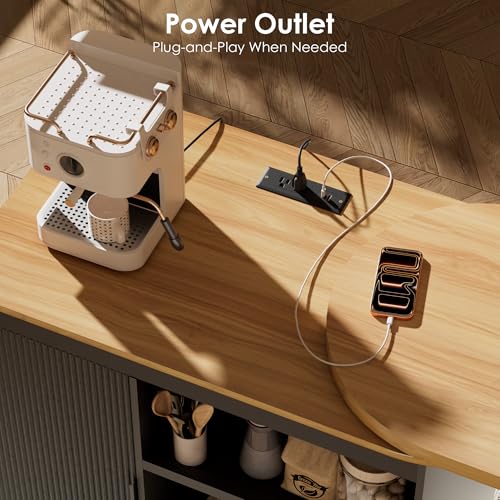 Image of Rolling Kitchen Island with 360 Swivel Kitchen Island with Power Outlet | Rotating Kitchen Islands with Storage Cabinets Wood Kitchen Island Table for Kitchen, Bar, Dining Room