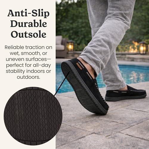 Image of Dearfoams Men's Keaton Moccasin House Shoes With Memory Foam, Indoor Slippers With Wide Widths