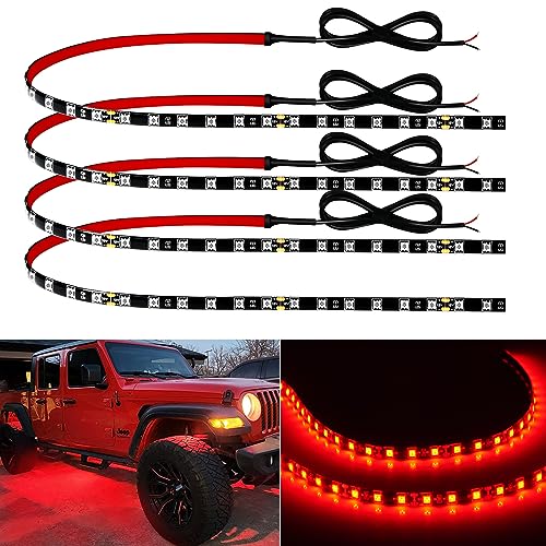 Image of Red Led Strip Lights 24 inch Connectable 12V Led Light Strip for Cars Golf Cart Boat Marine Motorcycle Interior & Exterior Waterproof Car Light Strip, 4Pack
