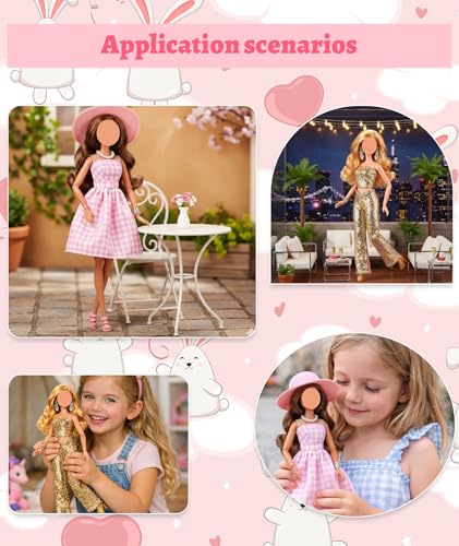 Image of Doll Clothes Set, Doll Dress for Role-Play Activities, Creative Fashion Combinations for Storytelling Games, Complete Outfit with Dress, Shoes, and Accessories for Interactive Play (Golden and Pink)