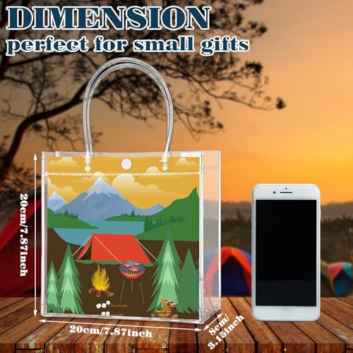 Image of Teenyyou 24 Pcs Camping Theme Clear Gift Bags with Handles Outdoor Adventure Transparent Tote Bags Reusable PVC Gift Container for Camping Theme Party, Bridal Shower, Birthday Party Favors