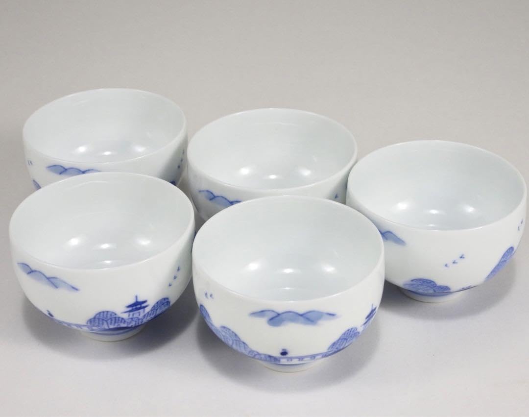 Amazon.co.jp: 深川製 玉露揃 染付花紋 横手急須 湯冷まし 茶碗5客 