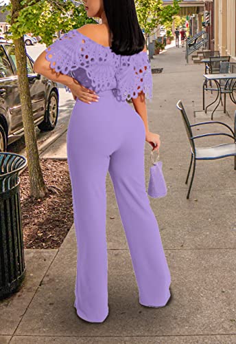 Image of Off Shoulder Jumpsuit for Women High Waist Wide Leg Long Pants Jumpsuits