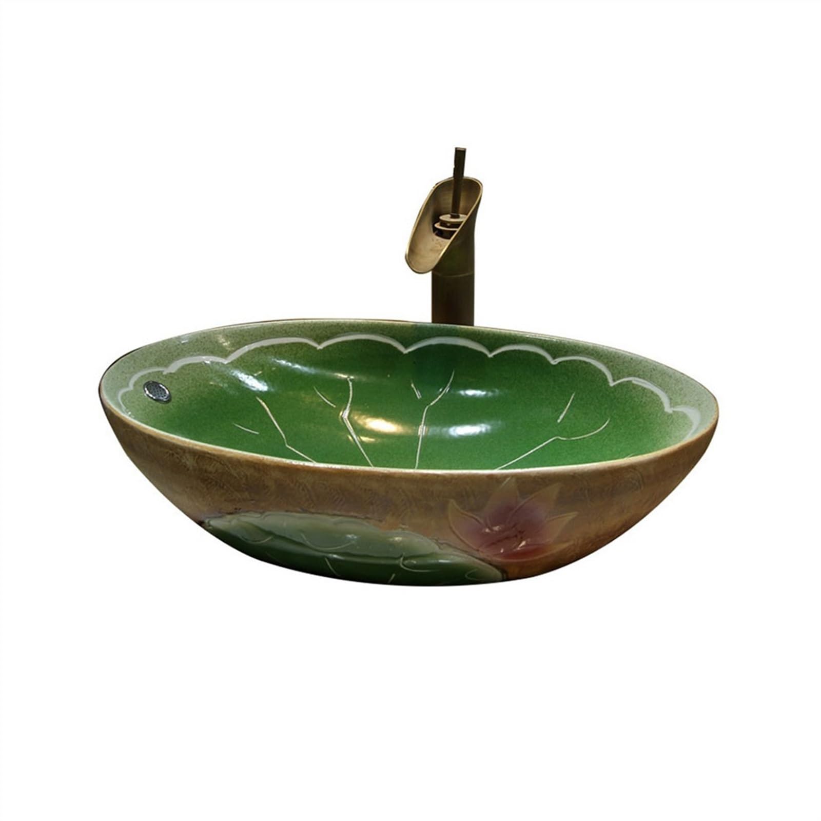 Sjdopulse Countertop Washbasin, Countertop Washbasin, Vintage Ceramic Art Countertop Washbasin, Antique Lotus Leaf, Oval Hand Washbasin, Exquisite Bathroom Sink With Accessories, Bathroom Basin, Ceramic Sink