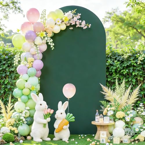 Image of 6FT Hunter Green Arch Backdrop Cover, Spandex Fitted Wedding Arch Stand Covers 2-Sided Round Top Chiara Arch Backdrop Cover for Easter Wedding Birthday Party Baby Shower Banquet Decoration