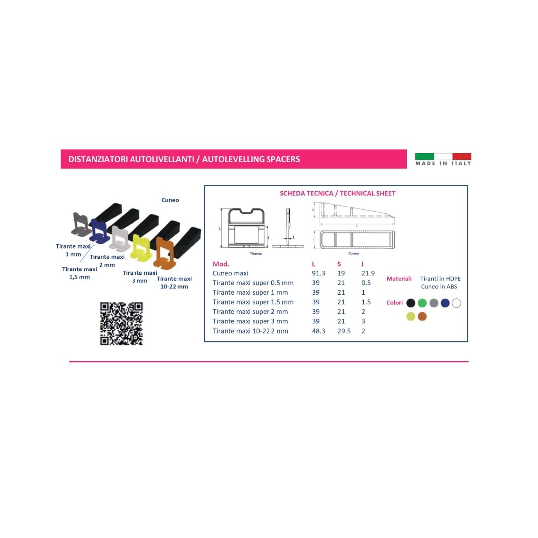 Distanziatori autolivellanti 2 mm per piastrelle | Sistema livellante pavimenti e rivestimenti | 2500 tiranti compatibili cunei | (Bianco, Tirante maxi super 2 mm) | Skemi Italia