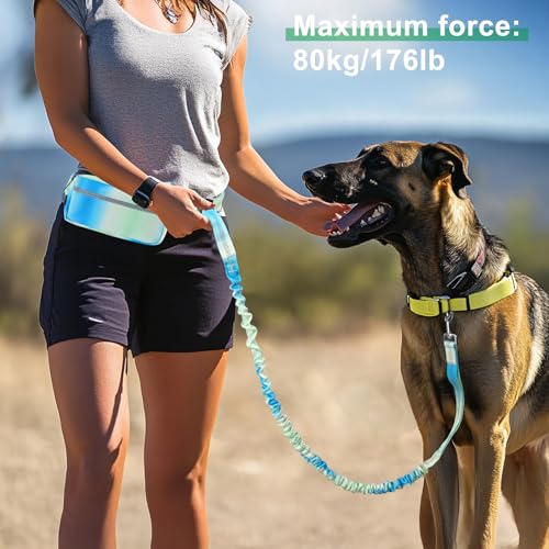 Joggingleine Hunde mit Bauchgurt Laufgürtel Hundleine für Große und Mittelgroße Hunde Verstellbare Führleine Hundeleine mit Reflektierenden Streifen Grün