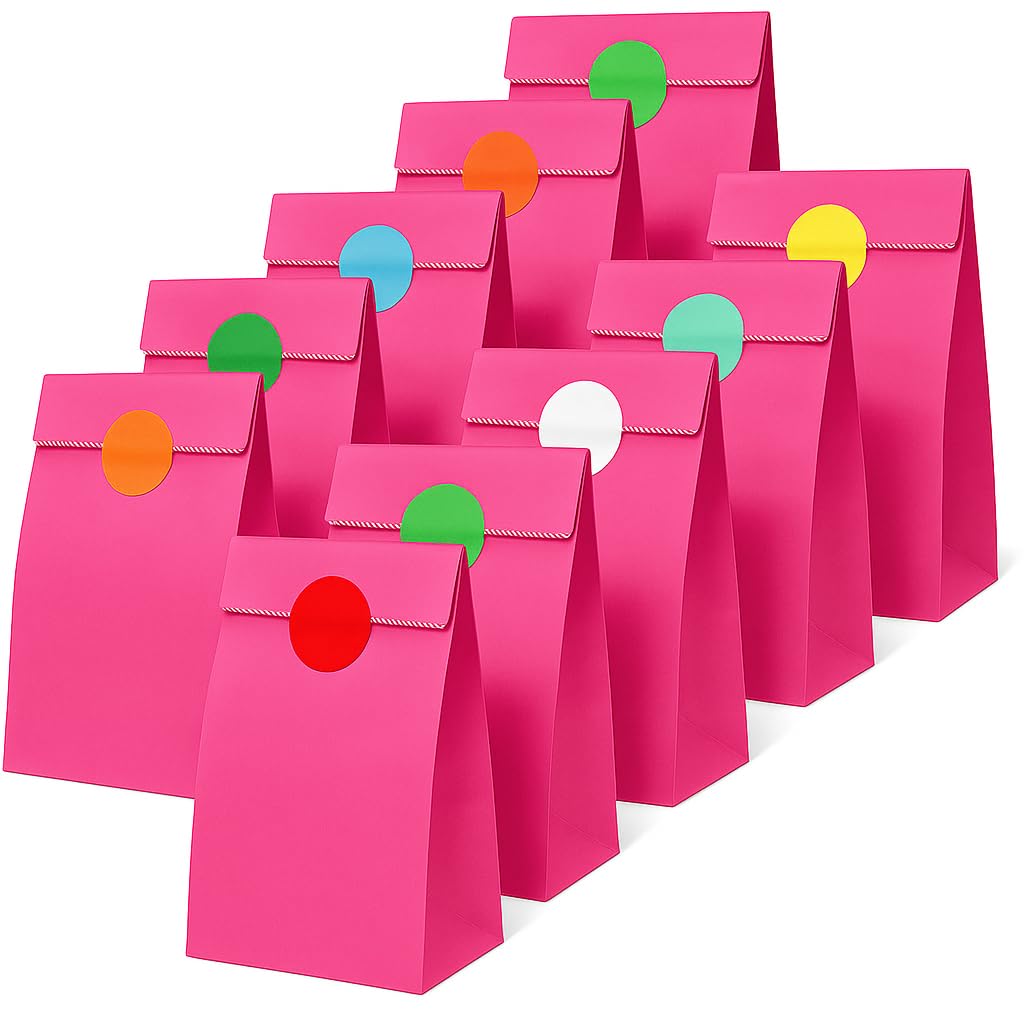 Thepaperbagstore 20 Hot Pink Paper Party Bags with Colour Dot Stickers