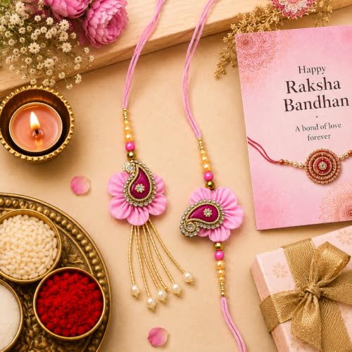 Image of JAIPUR ACE Elegant Blue inchBRO inch Designer Rakhi Gift Set with Greeting Card and Roli Chawal Pouch, Premium Brother Rakhi, Festive Raksha Bandhan Gift for Brother, Traditional (Prettiest Couple Rakhi)